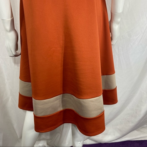 O'- Sher Sleeveless Burnt Orange  Netted Top Fit & Flare Dress - Picture 5 of 6